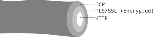 2D graphic of wire transporting HTTP inside TLS inside TCP