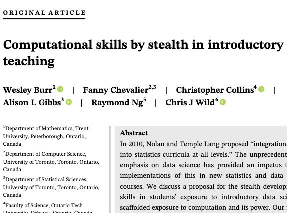 Thumbnail for 'Computational skills by stealth in introductory data science teaching'