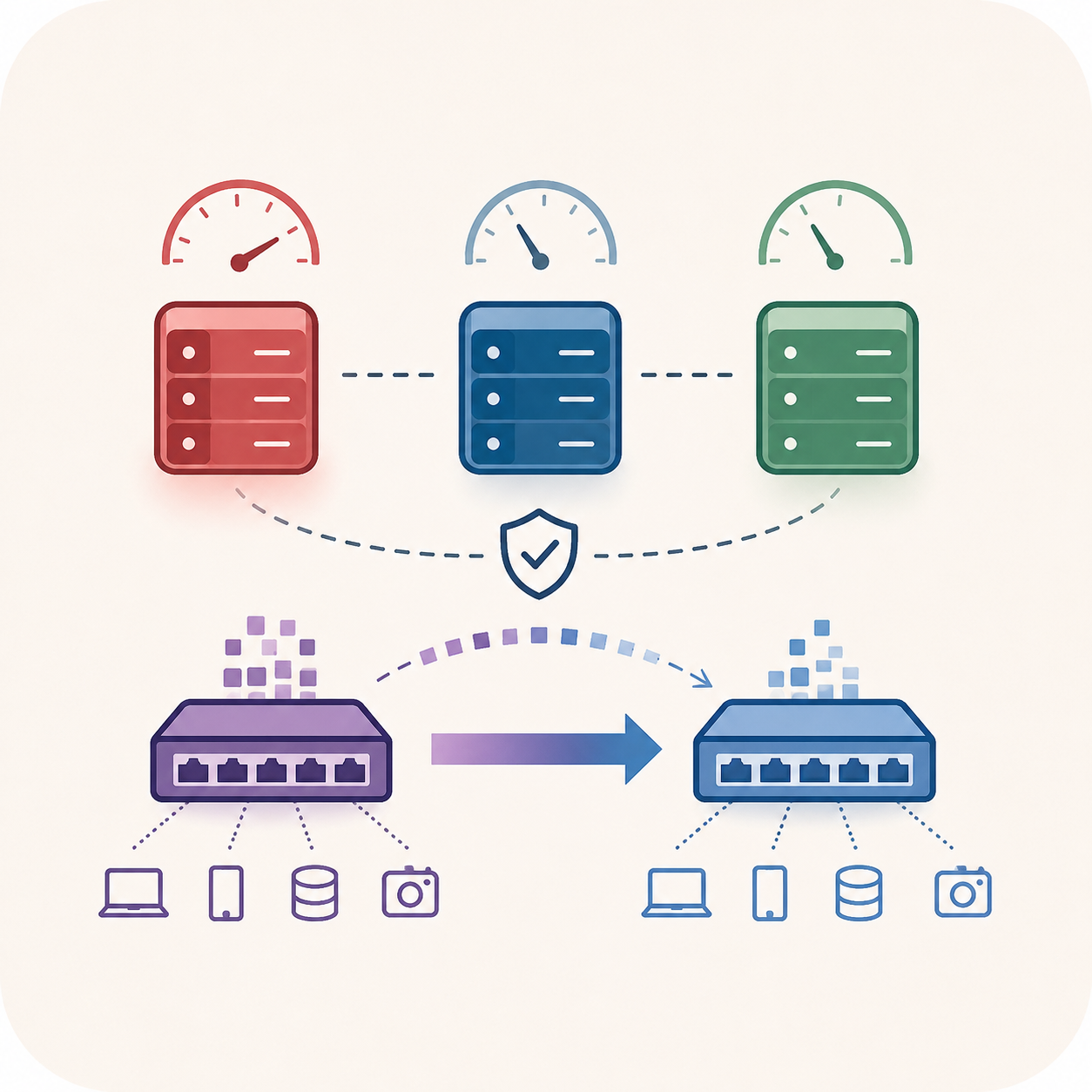 Abstract illustration of resilient SDN controller load migration.
