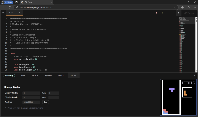 A screenshot of the Saturn IDE running in the browser.