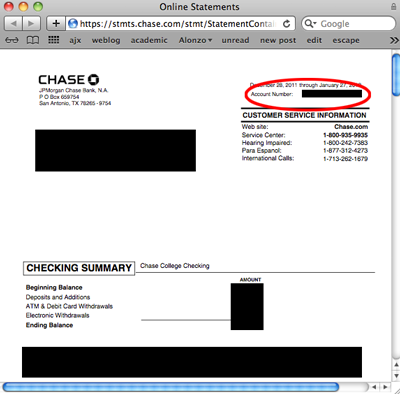 chase account number online