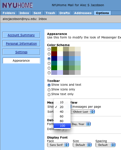 messenger express appearance options