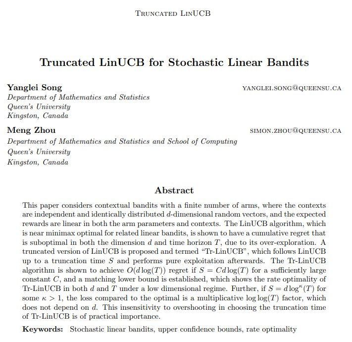 Truncated LinUCB for Stochastic Linear Bandits